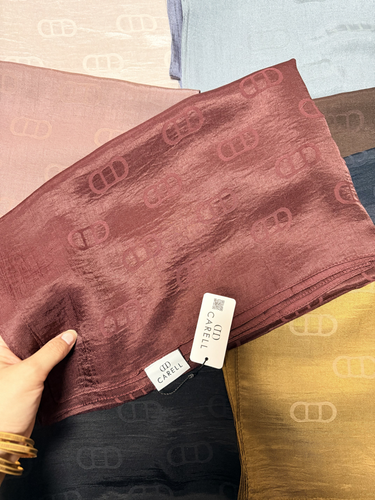 CARELL |  Etiketli Monogram Desen Liora Pamuk Şal Bordo