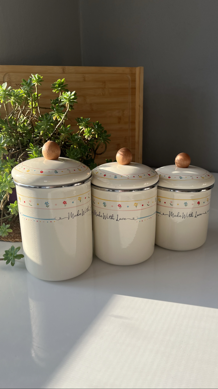 3 boy emaye kavanoz seti