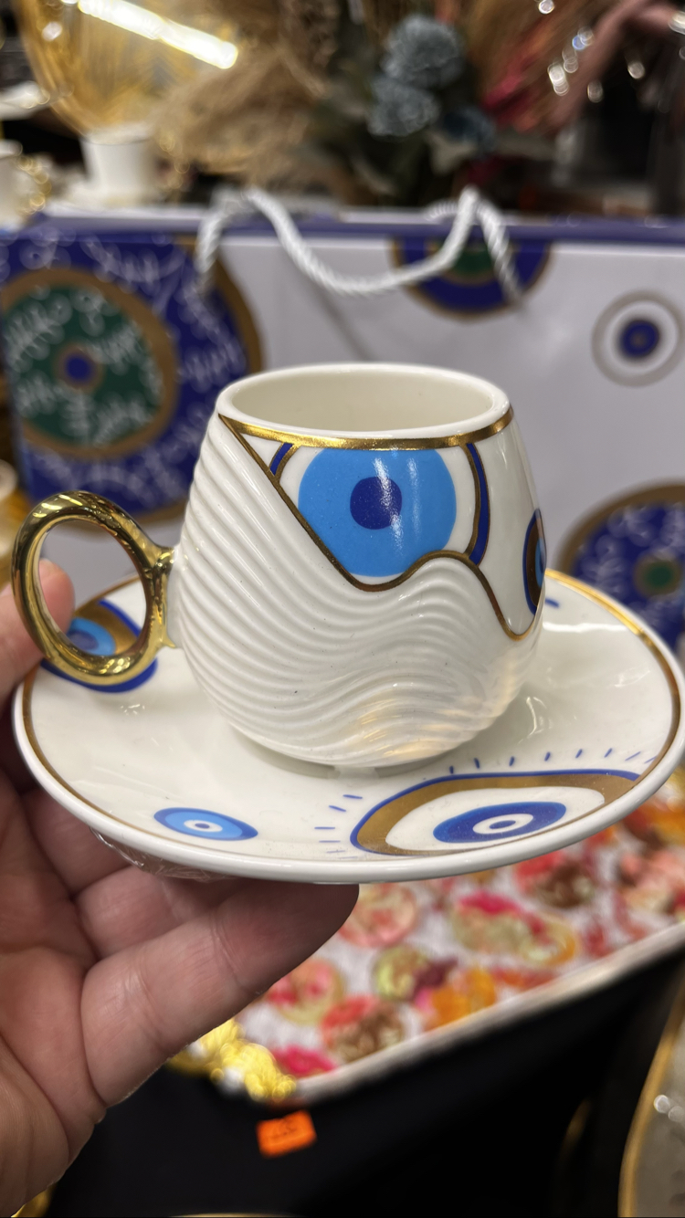 6 lı nazar boncuklu fincan özel çantasıyla