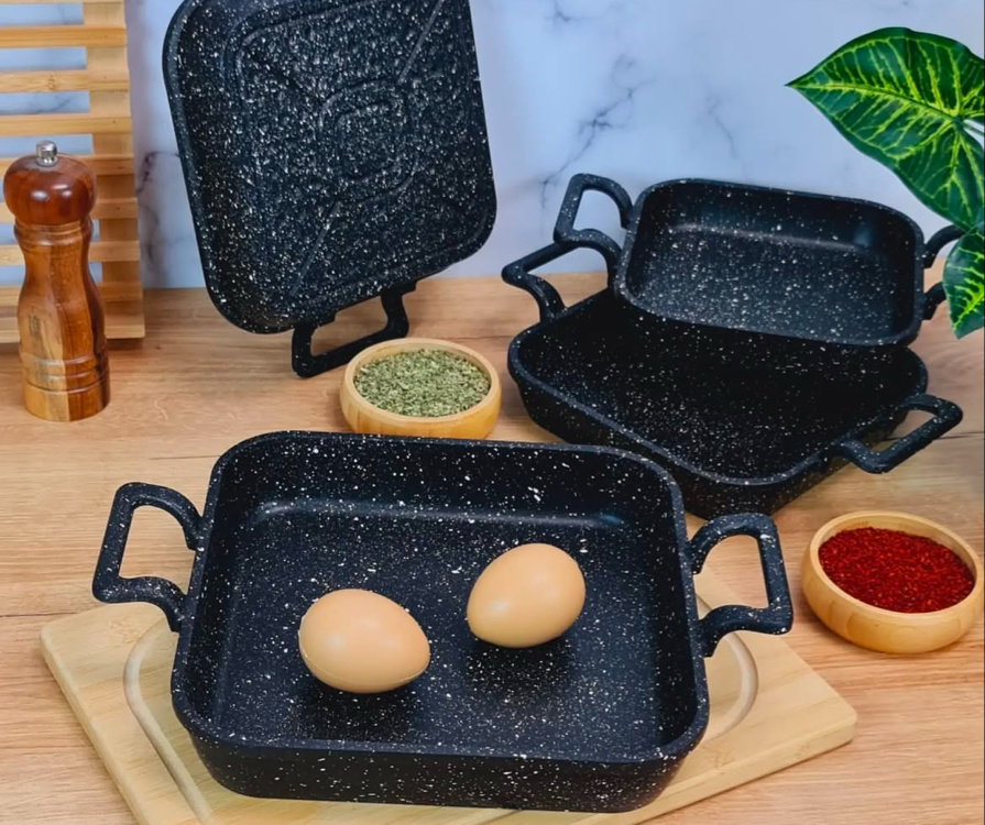 4 boy kare döküm sahan set