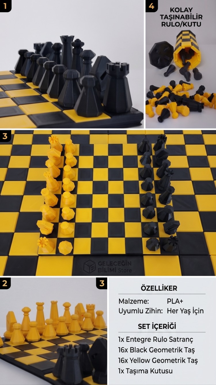 Roll 3D Tasarım Satranç Seti - Taşınabilir & Geometrik Seri