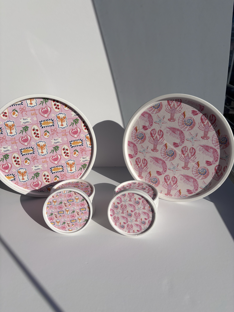 Desenli Dekoratif Tabak (Pembe Yengeçli)