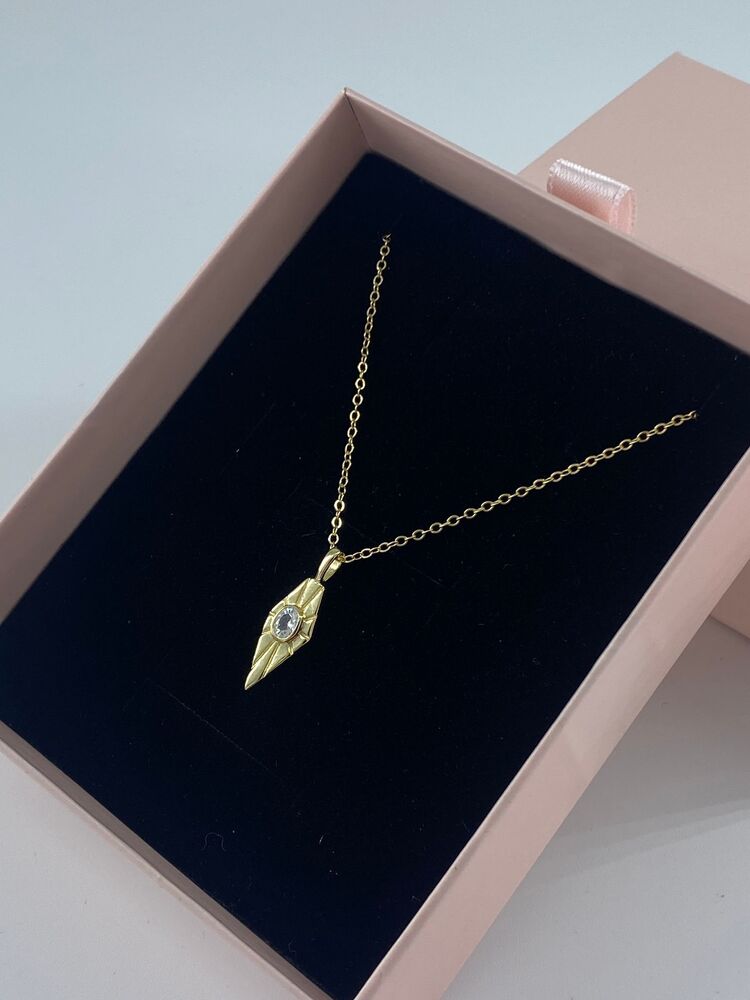 Gold Taşlı Plaka Kolye | 925 Ayar Gümüş