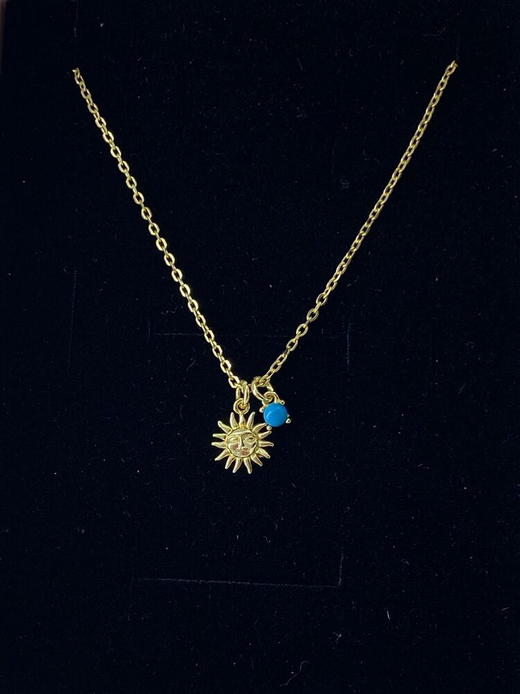 Gold Mavi Taşlı Güneş Kolye | 925 Ayar Gümüş
