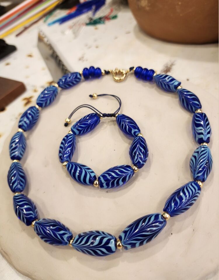 Murano Camı Ebru Kolye ve Bileklik