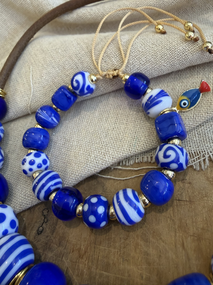 Çinili Minili Maviş Set Kolye ve Bileklik (Set )