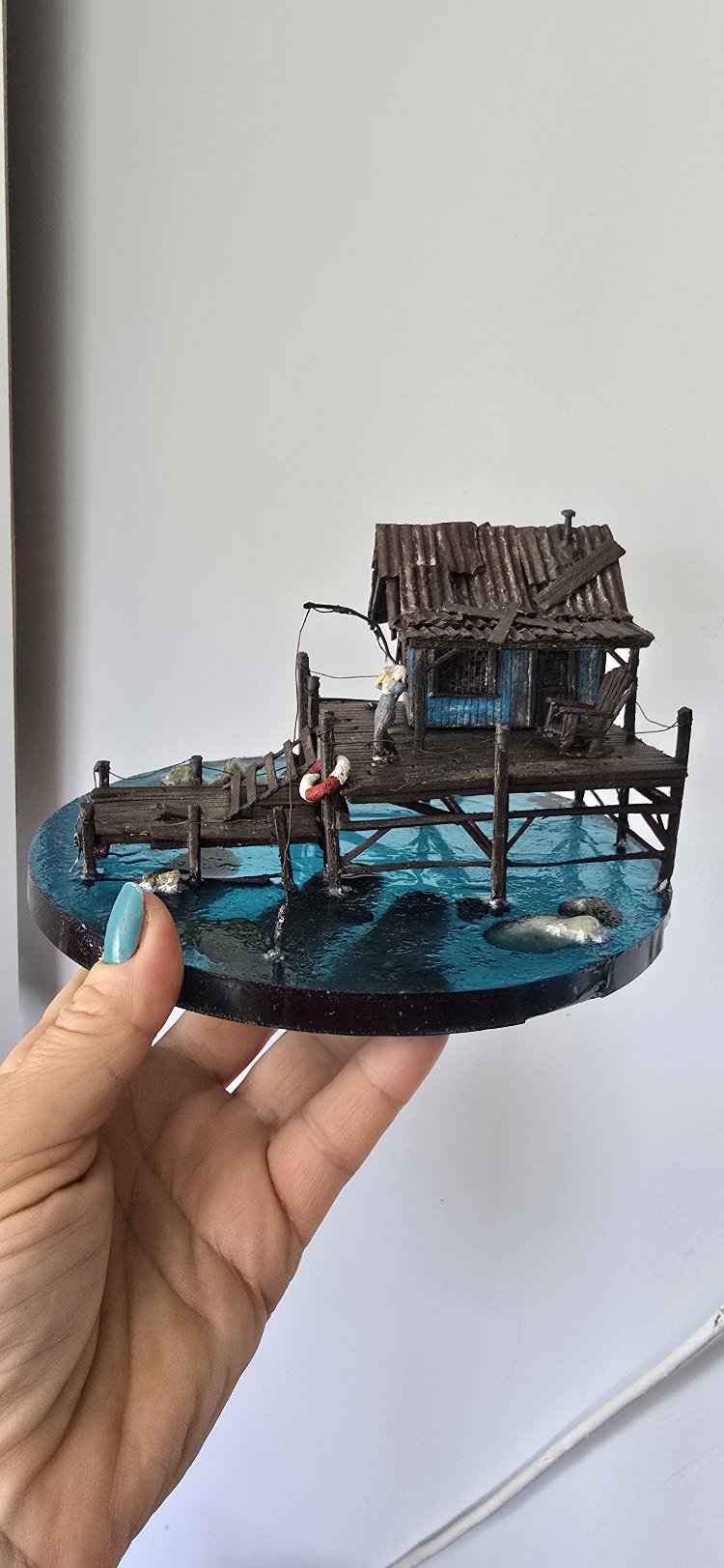 epoksi deniz üzerinde balıkçı evi ve balıkçı #diorama