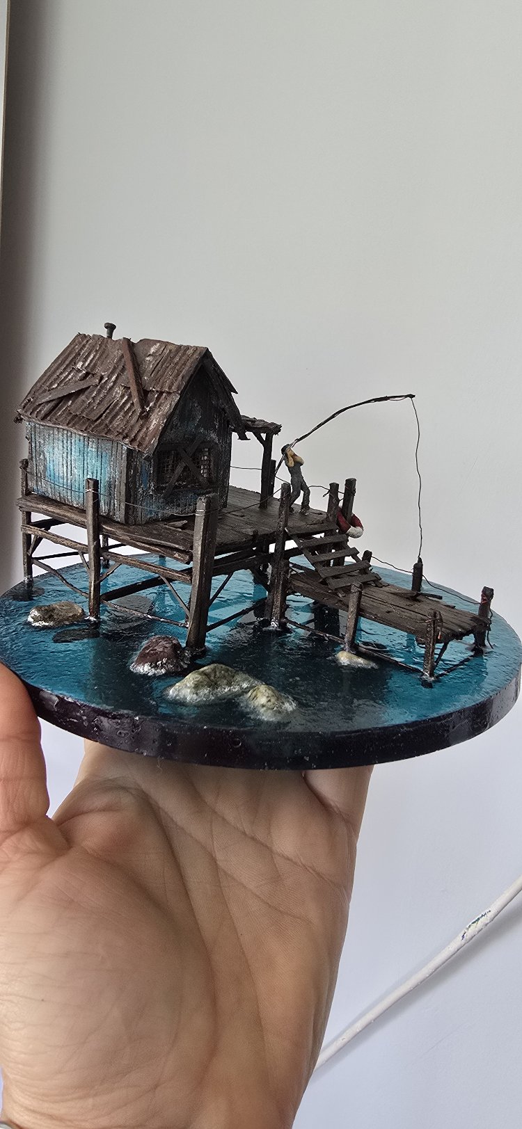 epoksi deniz üzerinde balıkçı evi ve balıkçı #diorama