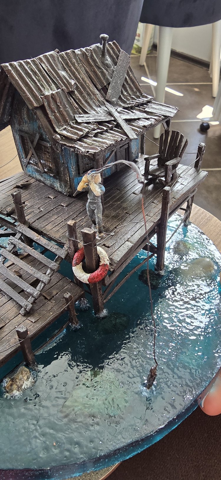 epoksi deniz üzerinde balıkçı evi ve balıkçı #diorama