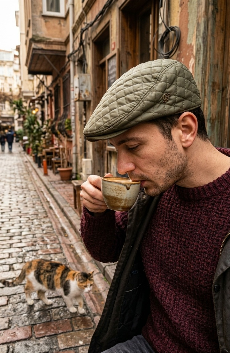 Erkek London Kasket Kapitone Detaylı Standart Beden Lastikli İç Astarlı Mevsimlik Şapka