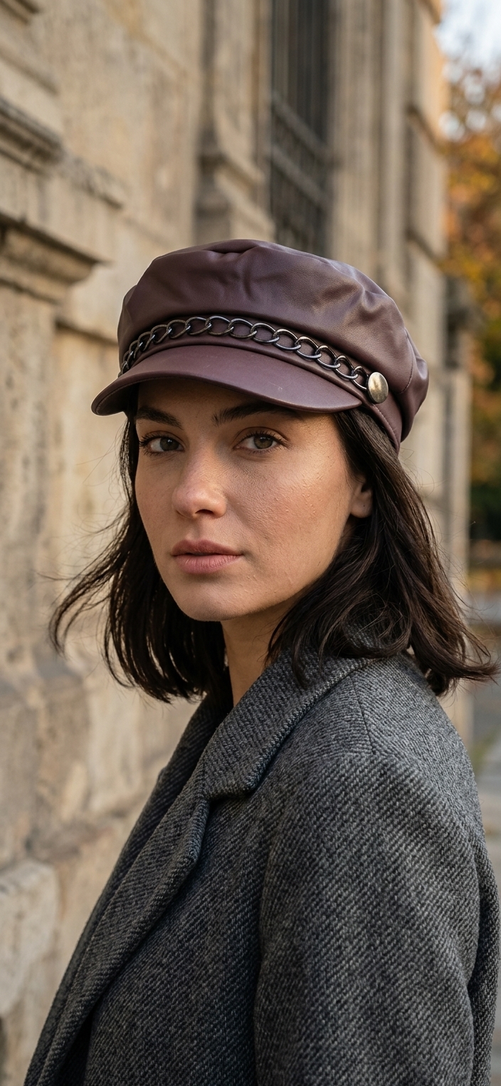 Siperli Deri Vintage Model Şık Günlük Sonbahar Kış Şapkası