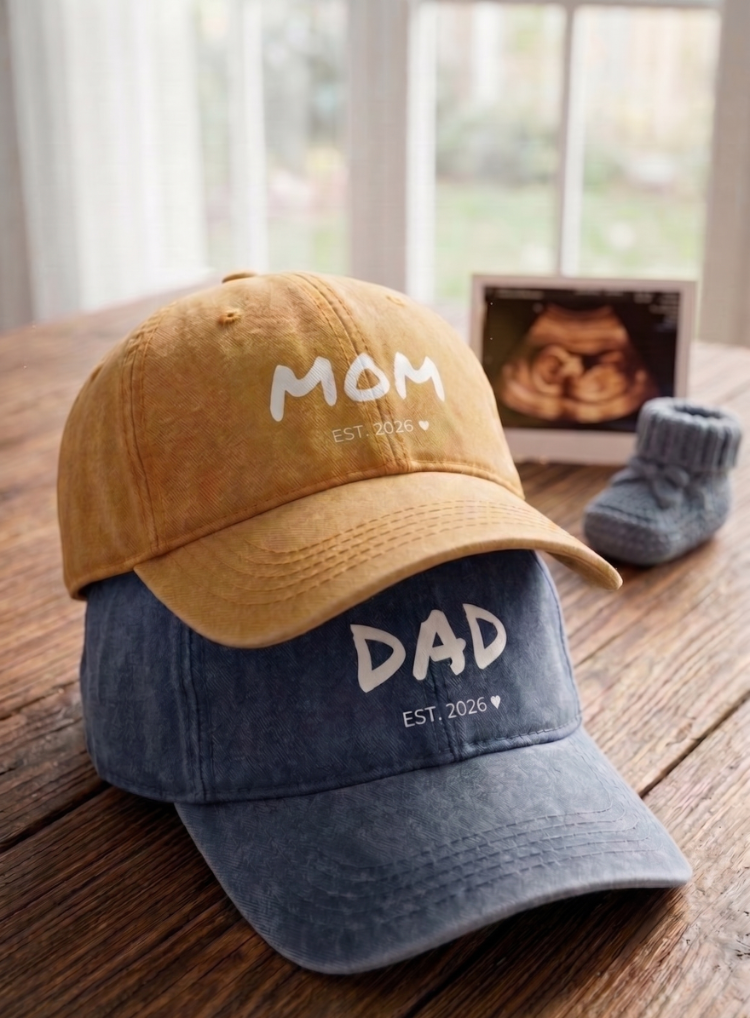 Mom Dad 2026 Çift Şapka - Hardal Mavi