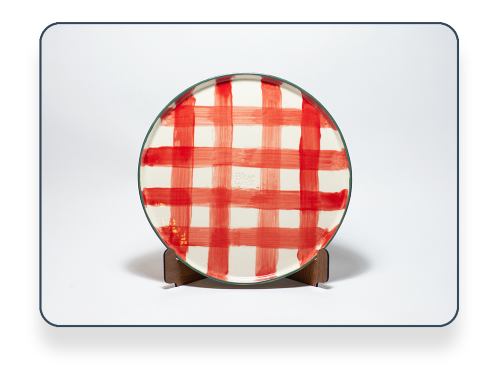 Stoneware Kırmızı Ekose Tabak