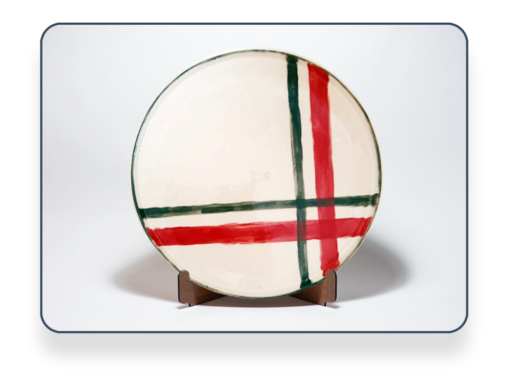 Stoneware Büyük Kırmızı Ekose Tabak