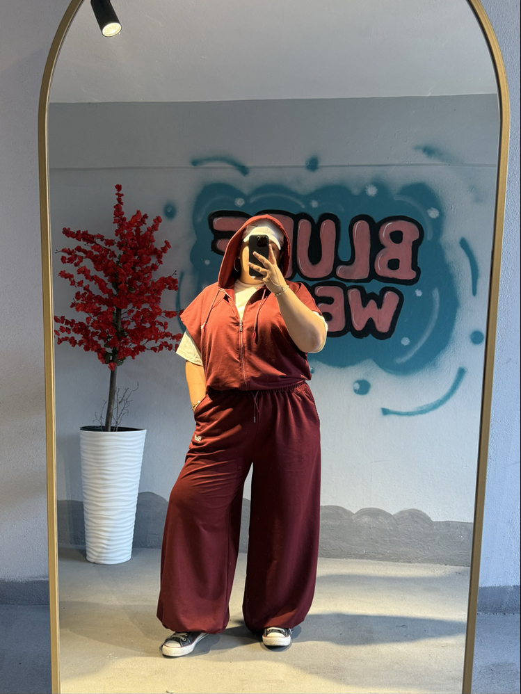 Bordo Yazlık Yelekli İkili Takım