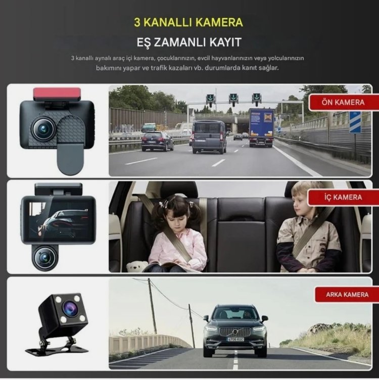 3 araç kamerası araç içi Ön ve arka kamera 