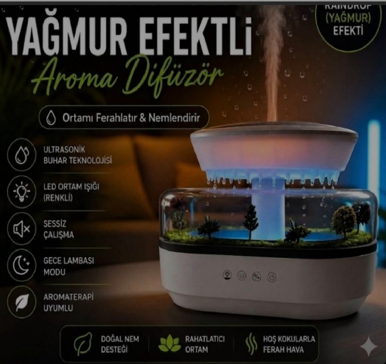 Yağmur Efektli Aroma Difüzör Beyaz