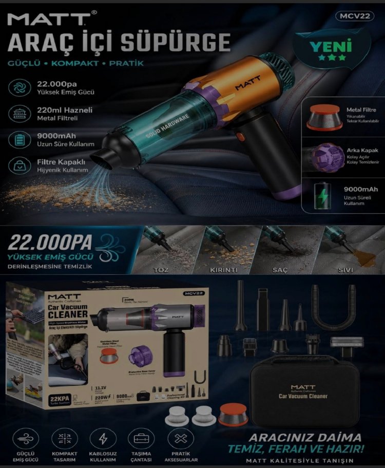 Matt Araç İçi Süpürge Siyah 22PA