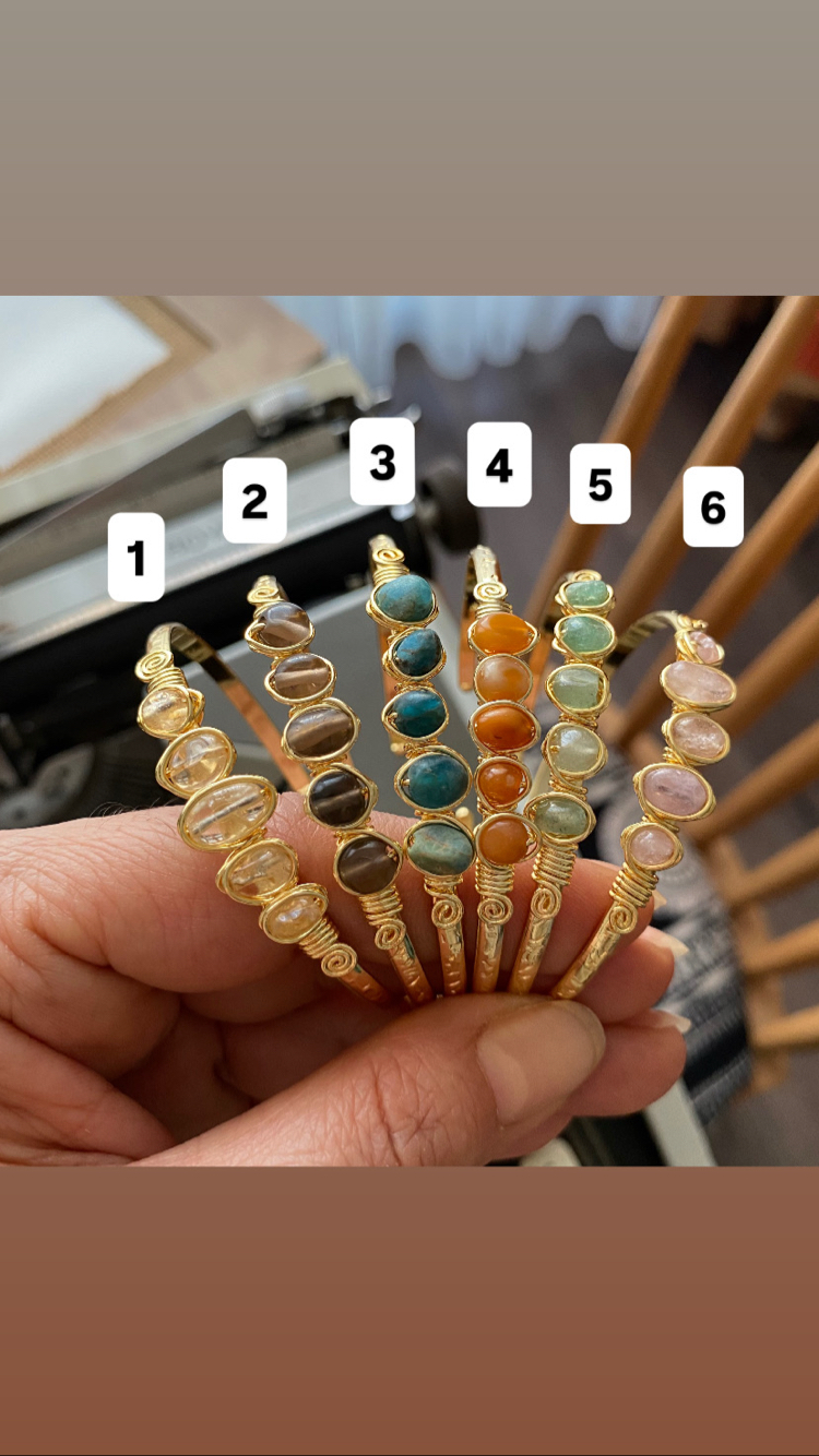 Doğaltaşlı Tel Sarma Cuff Bileklik