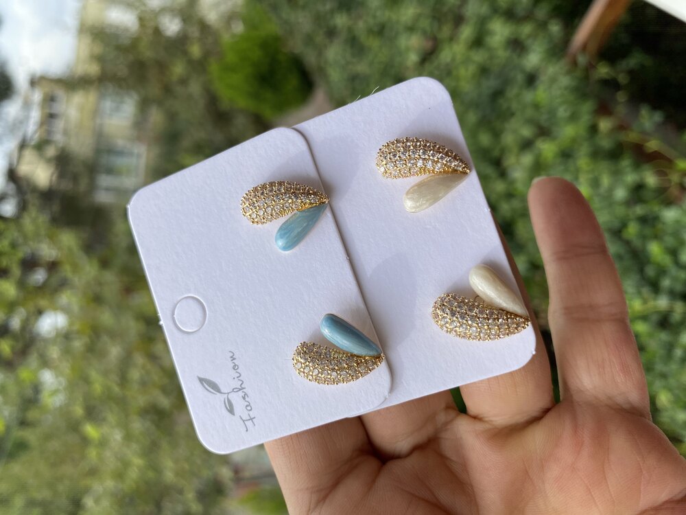 Taşlı İnci Beyazı Mini Kalp Küpe