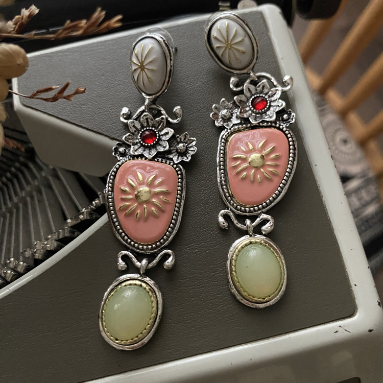 Vintage Soft Pembe/Yeşil Vip Küpe 