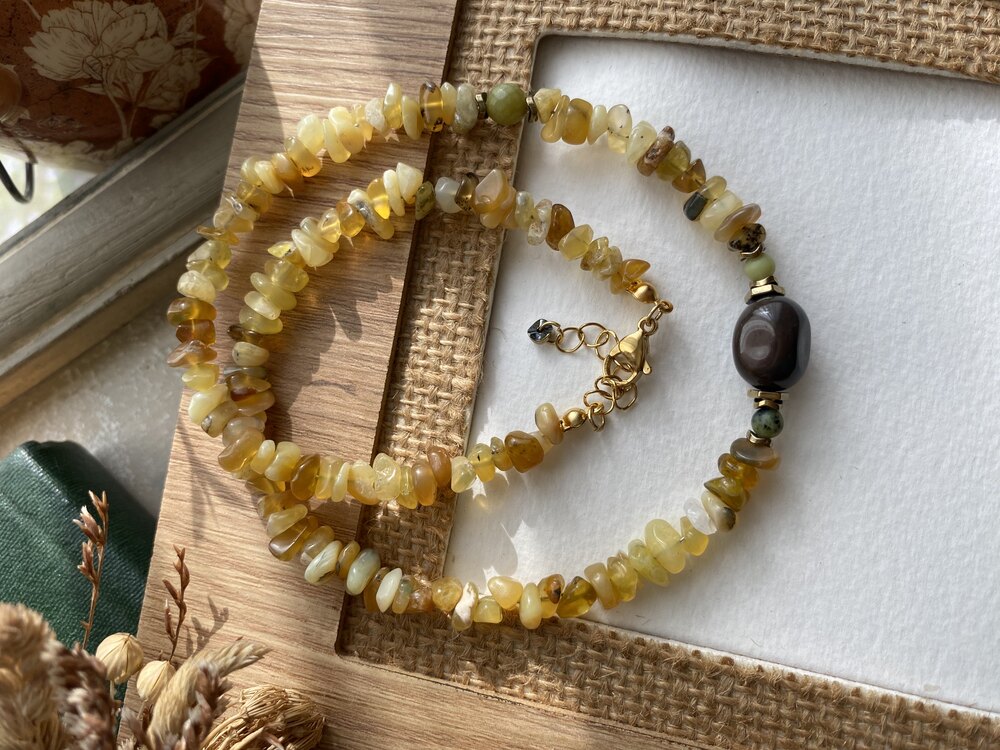 Pinhan Kolye(Sarı Opal/Yeşil Jasper) 1