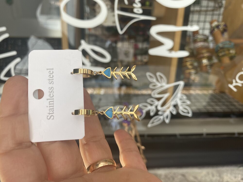 Turkuaz Taşlı Balık Küpe