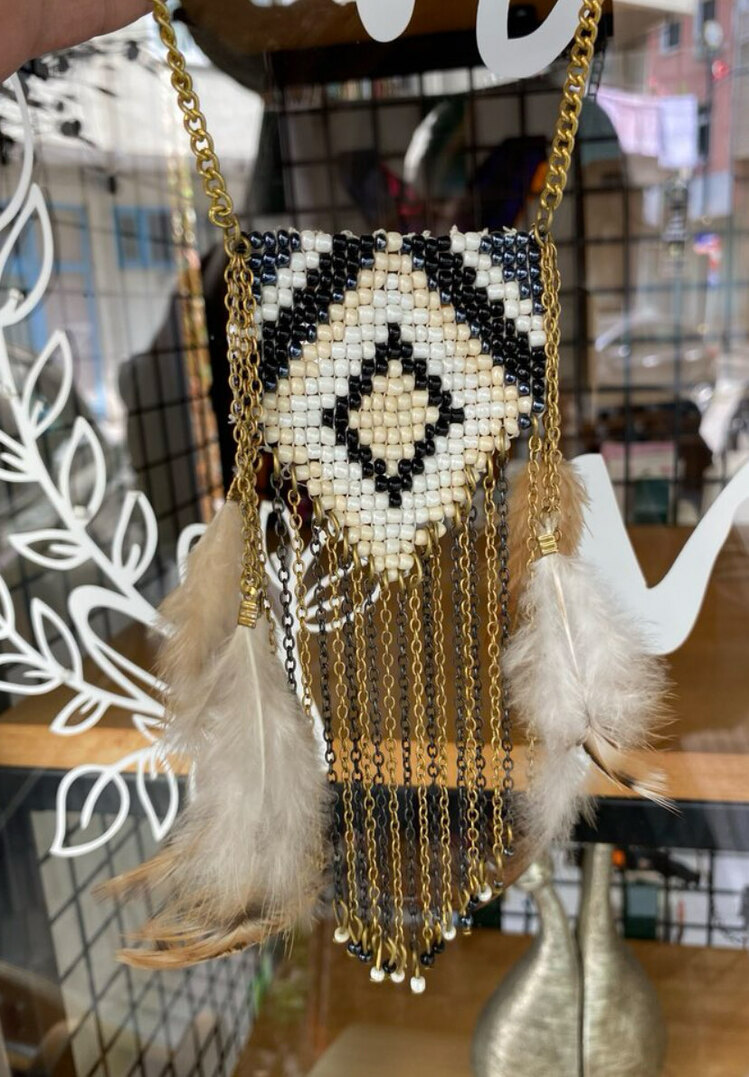 Tüy Detaylı Uzun BoHo Kolye 