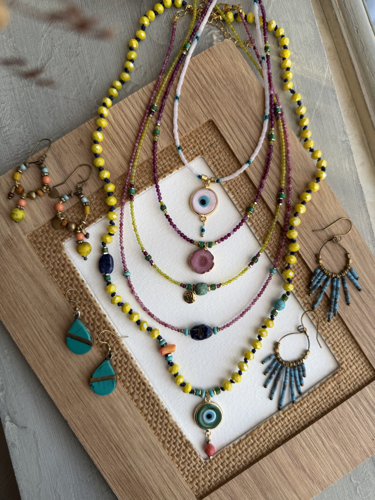 Menekşe Dansı" Minimal Mor Kuvars & Yeşil Turkuaz Çelik Kolye