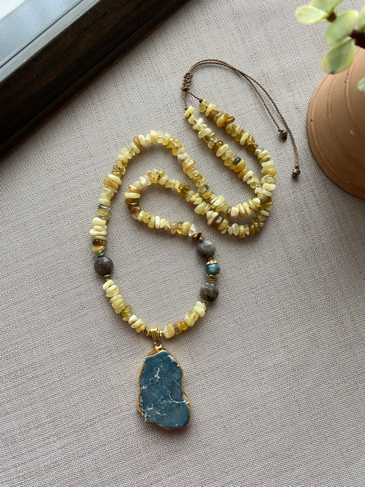 Baharın Neşesi Kolye (Sarı opal/Dumanlı Kuvars/Turkuaz Taşı)