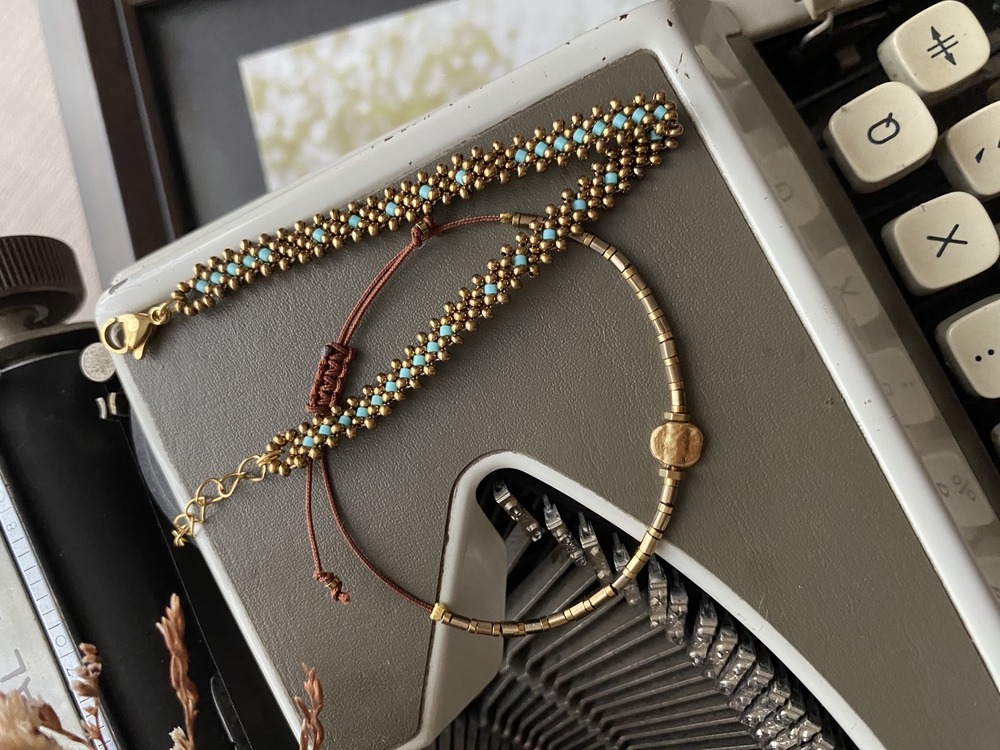 Bronz Renk İkili Minimal Bileklik 