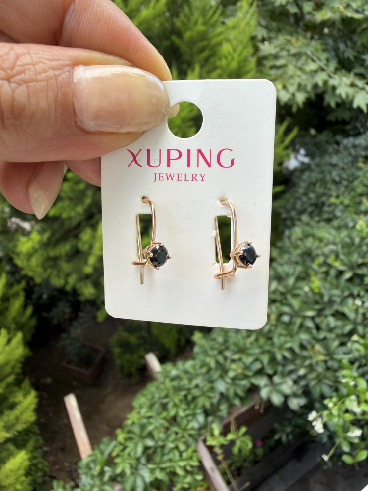 Xuping Çelik Siyah Taşlı Vintage Küpe
