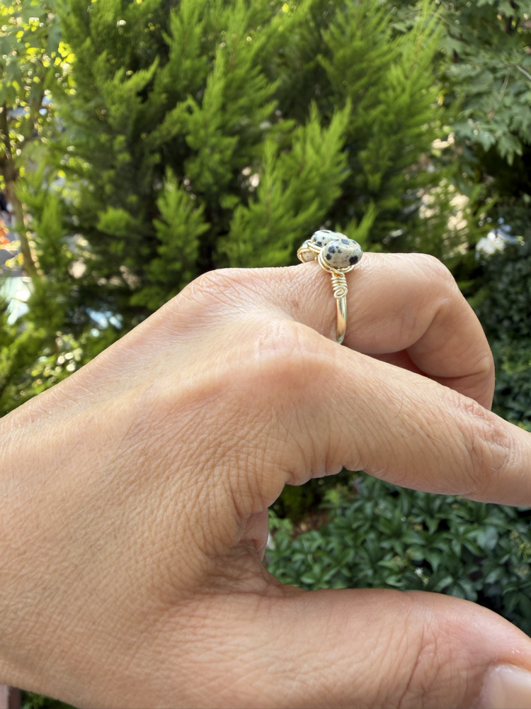 Üçlü Dalmaçyalı Jasper Gold Tasarım Yüzük