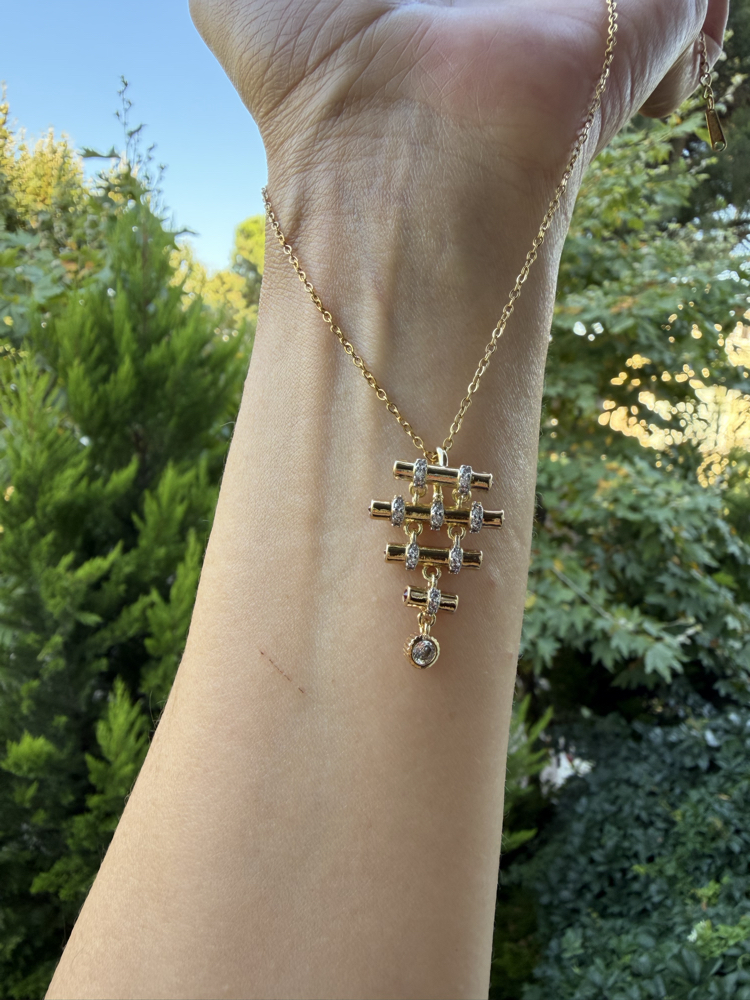 Geometrik Formlu Zirkon Taşlı Gold Çelik Kolye