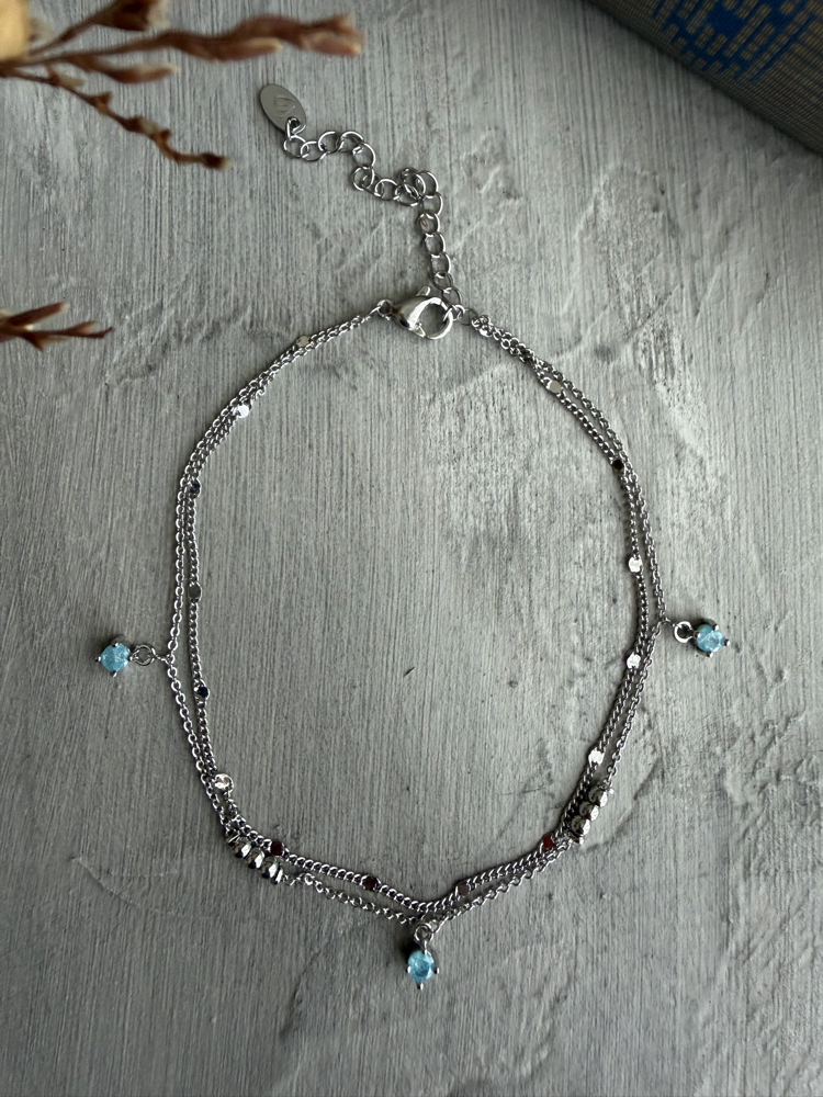 Minimal İkili Turkuaz Taşlı Vip Halhal