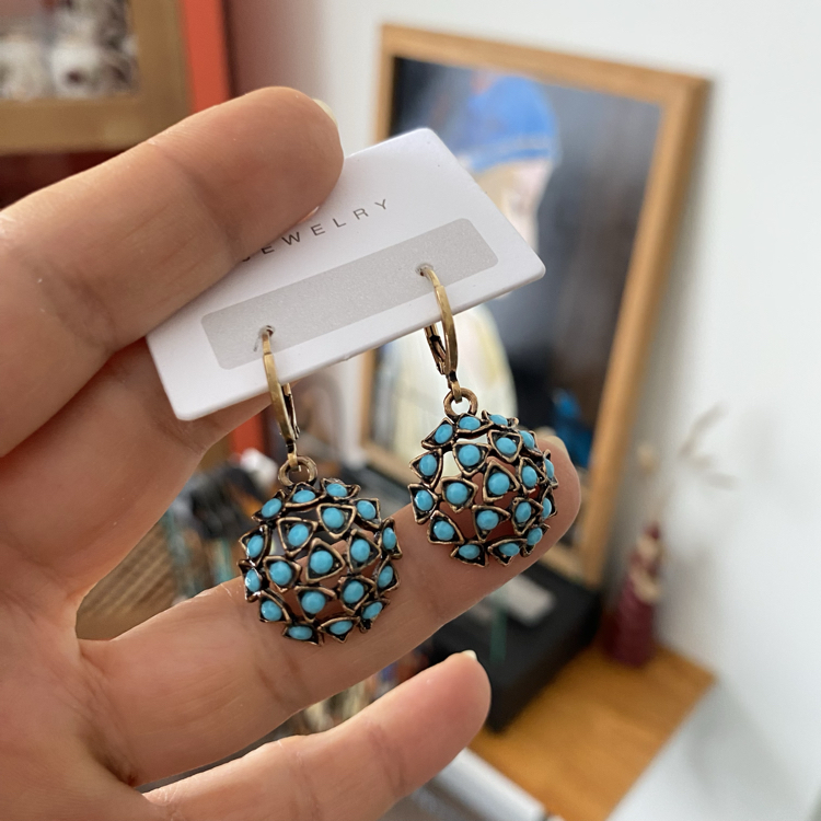 Turkuaz Taşlı Bronz Küpe