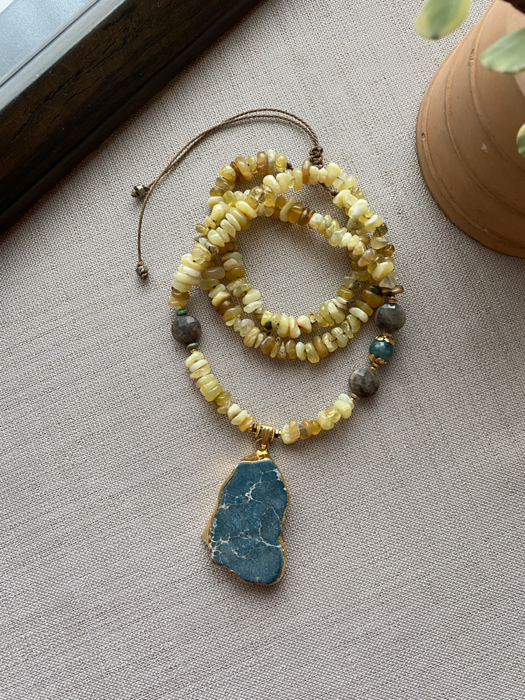 Baharın Neşesi Kolye (Sarı opal/Dumanlı Kuvars/Turkuaz Taşı)