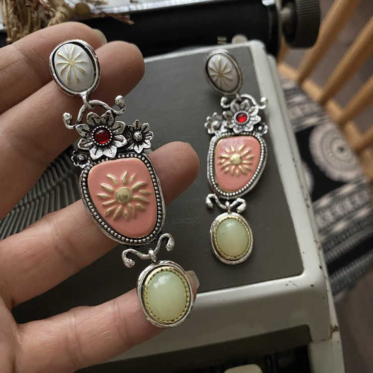Vintage Soft Pembe/Yeşil Vip Küpe 