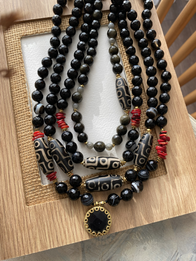 Lam Kolye (Obsidyen/Akik/Labradorit)