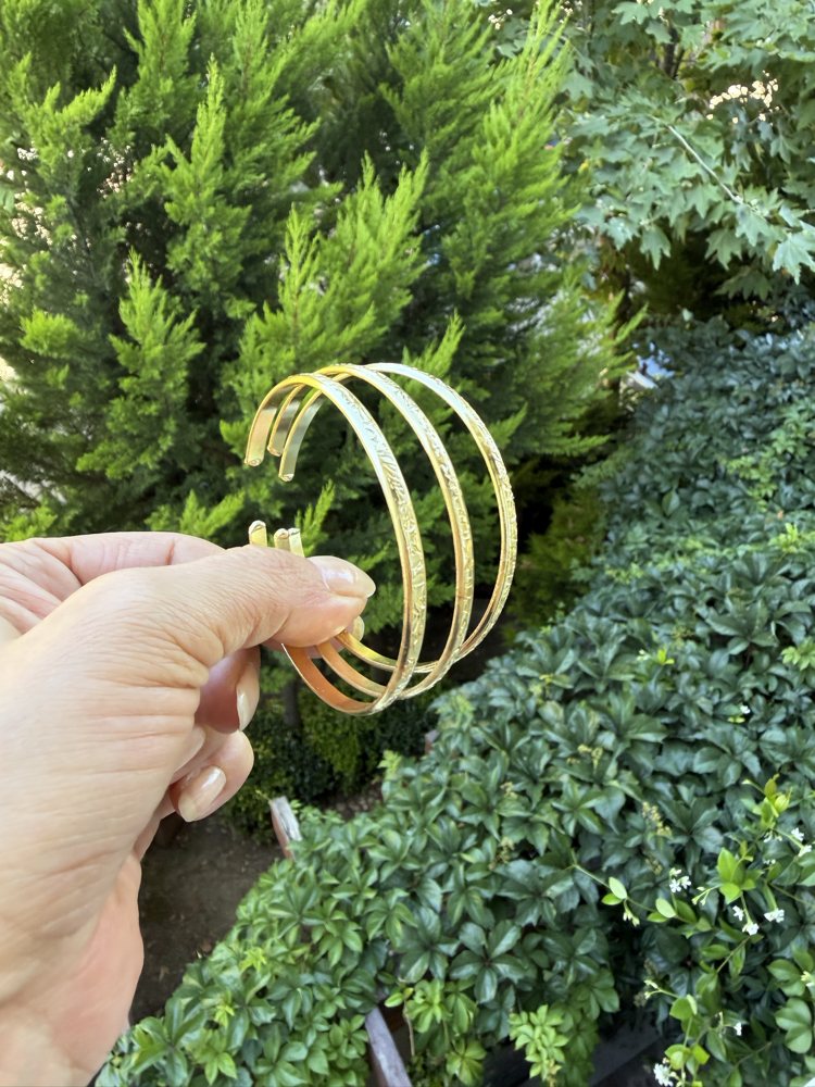 Ağaç Dokulu Altın Kaplama Cuff Kelepçe Bileklik 