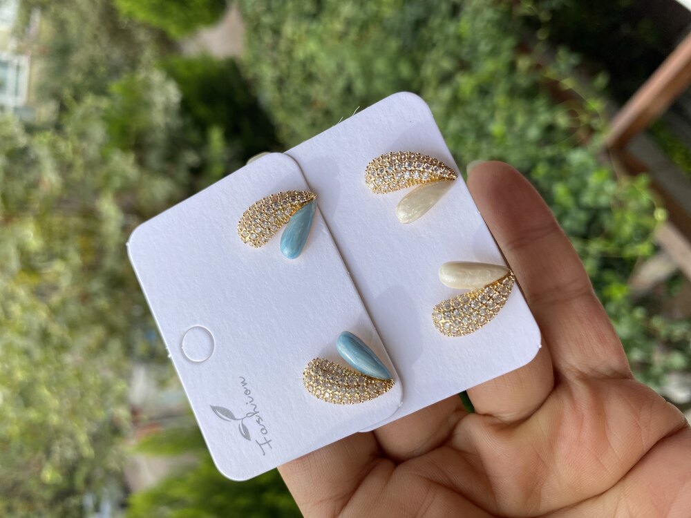 Taşlı İnci Beyazı Mini Kalp Küpe
