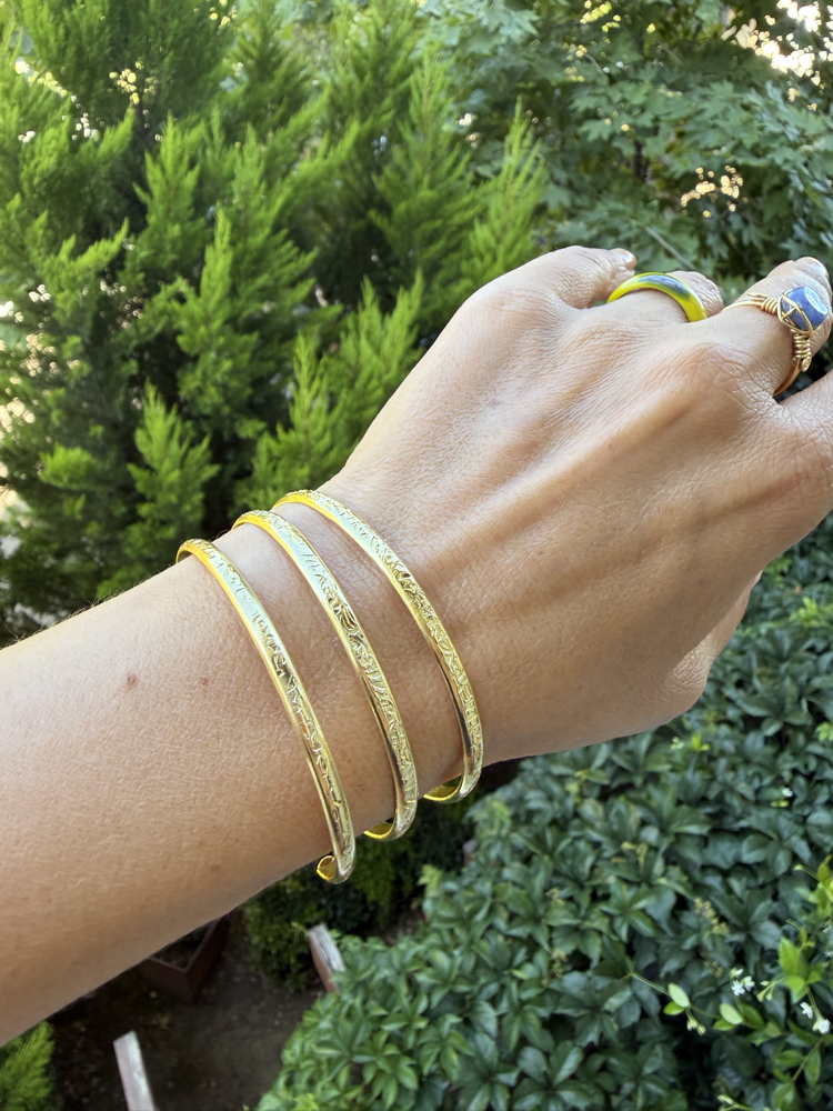 Ağaç Dokulu Altın Kaplama Cuff Kelepçe Bileklik 