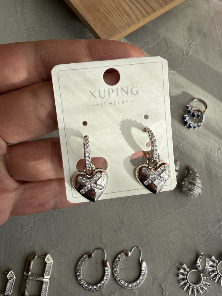 Zirkon Taşlı X Detaylı Kalp Halka Xuping Küpe