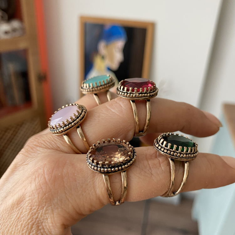 Doğaltaşlı Ayarlanabilir Bronz Vintage Yüzükler