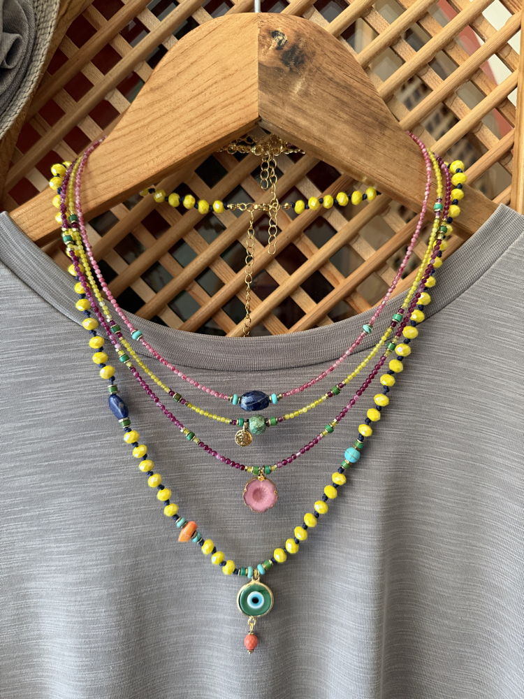 Doğaltaş Detaylı Neşeli Sonbahar Çelik Kolye
