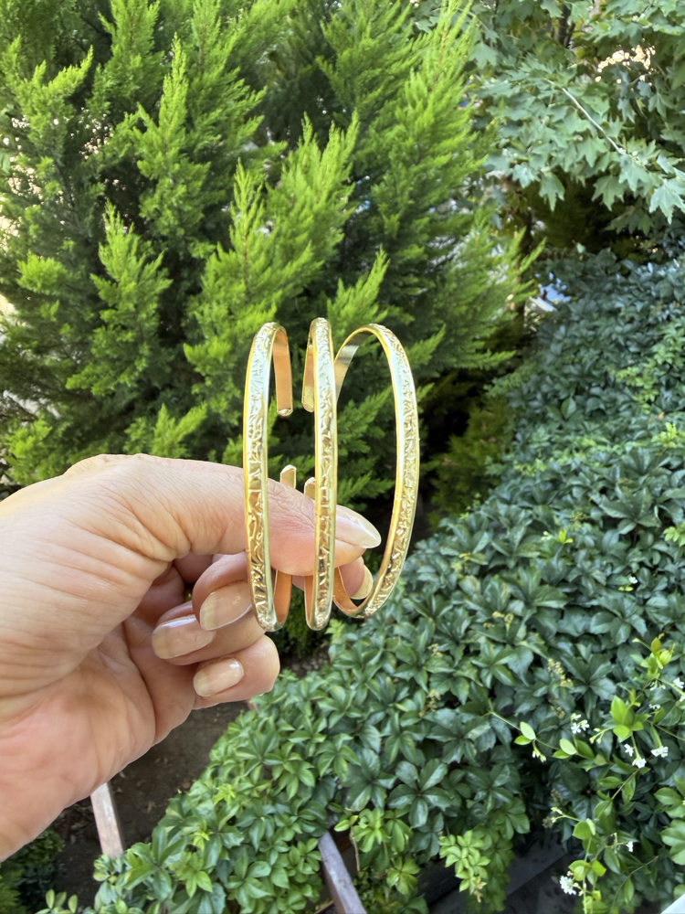 Ağaç Dokulu Altın Kaplama Cuff Kelepçe Bileklik 