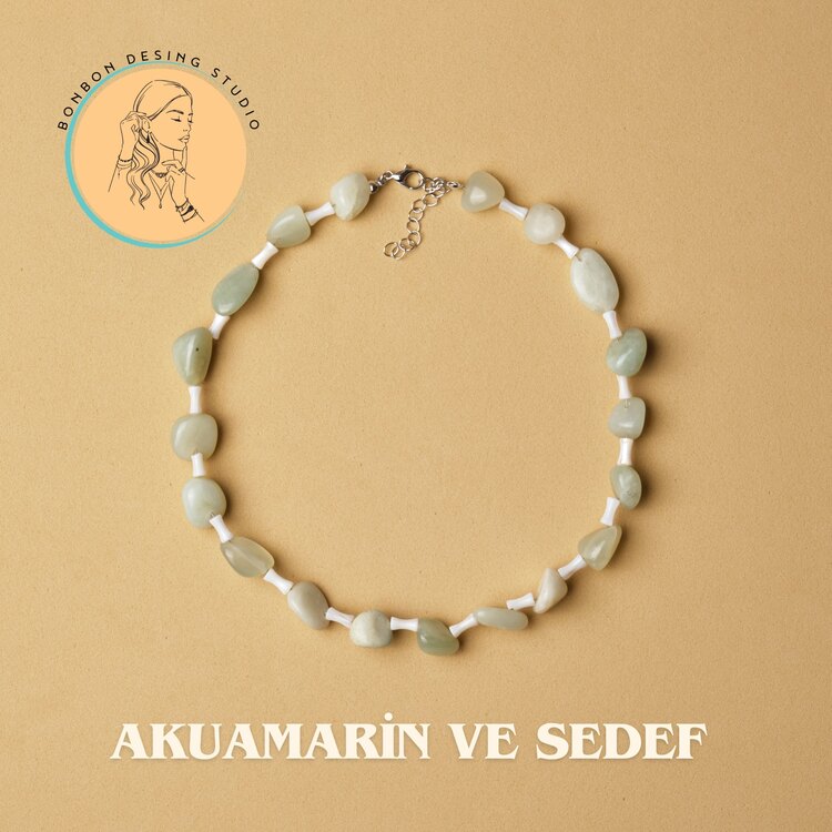 Akuamarin ve Sedef - Yarı Değerli Taşlardan Tasarım Kolye