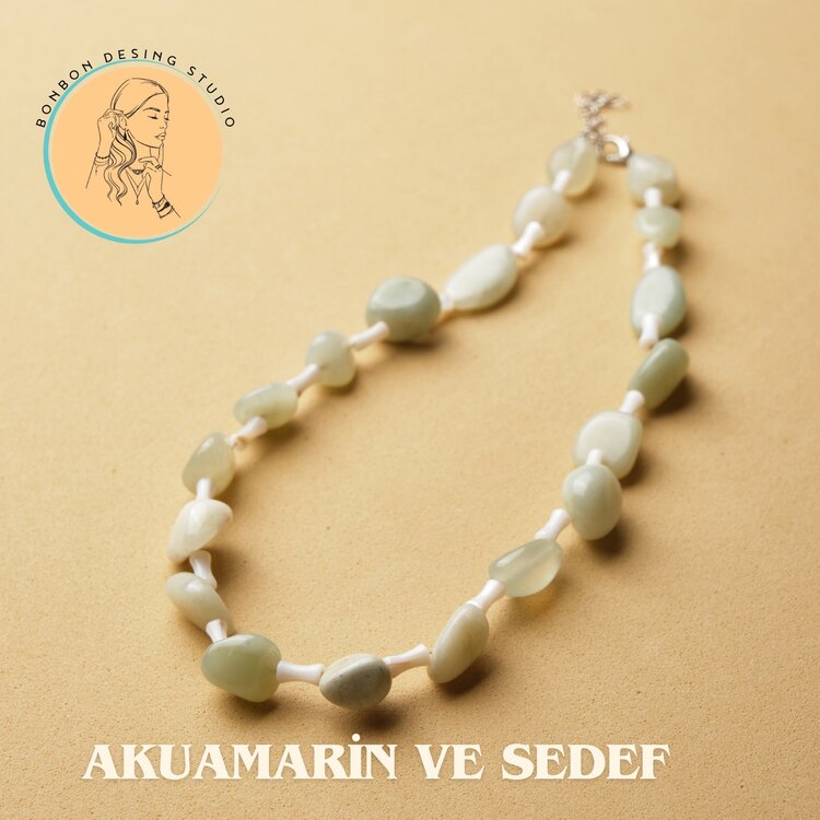 Akuamarin ve Sedef - Yarı Değerli Taşlardan Tasarım Kolye