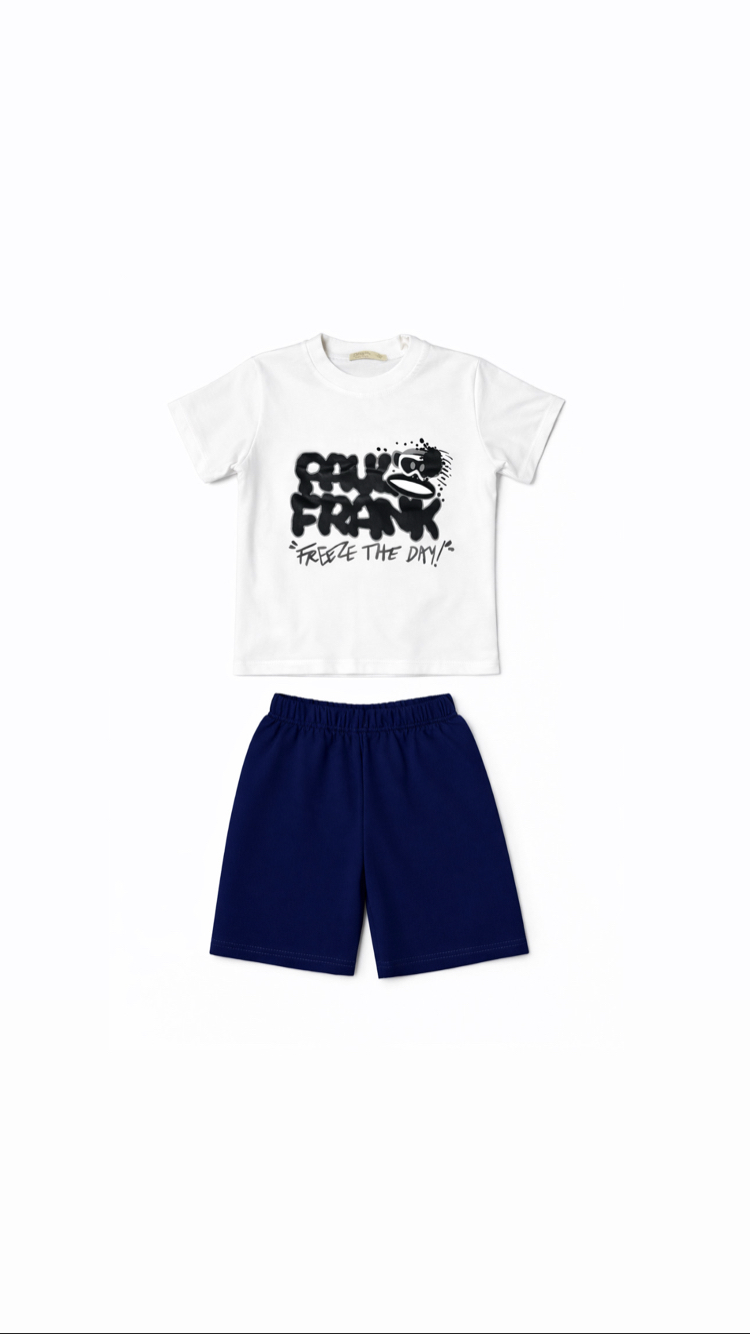 Beyaz&Lacivert Şortlu Takım