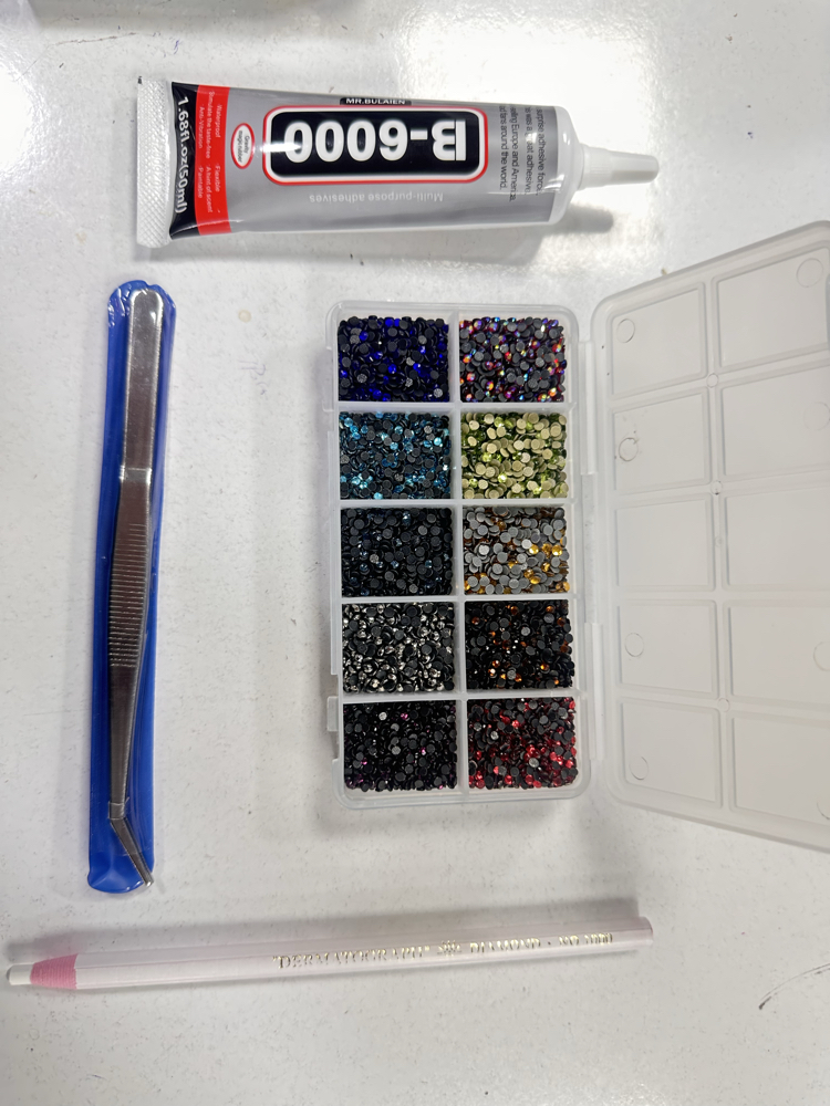 BEDAZZLE 10 Bölmeli Cam Taş Süsleme Seti B-6000 Yapıştırıcı Taş Tutma Kalemi ve Cımbızlı